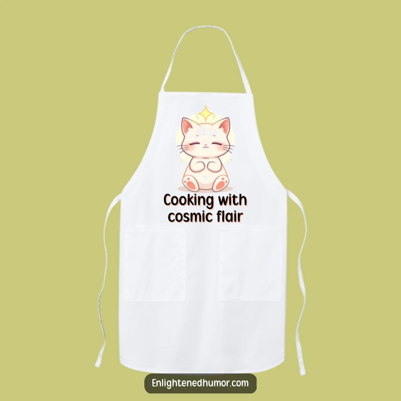 Funny Celestial Cat Apron: Ethereal Light Kitchen Zen - Cosmic Chef Gift