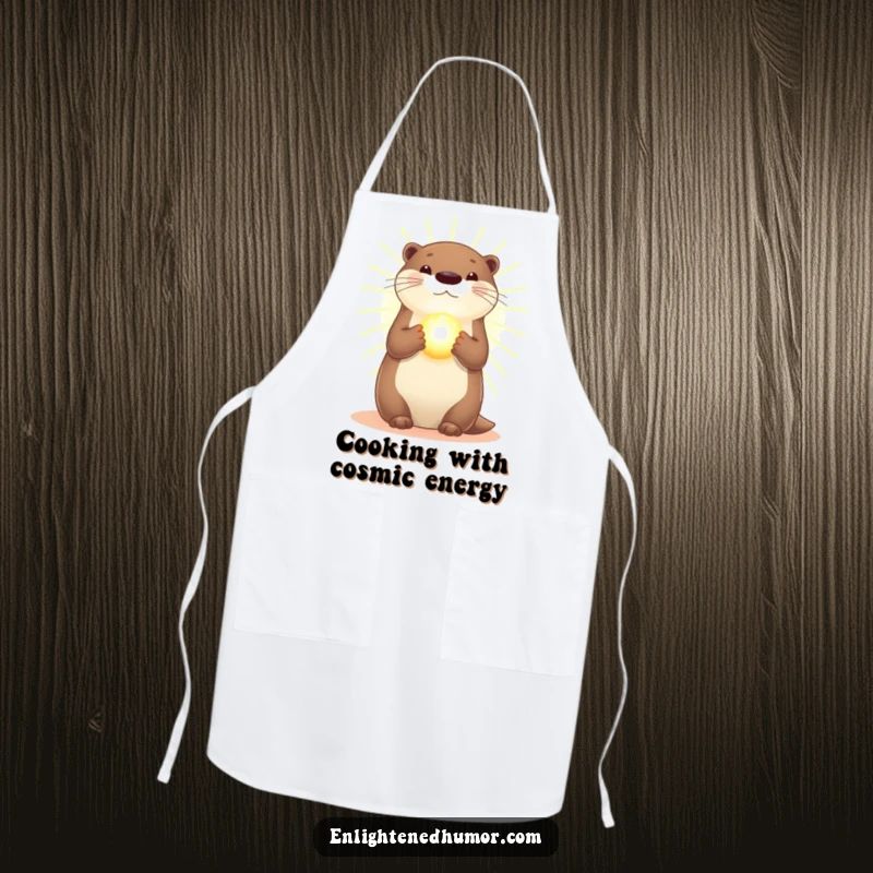 Funny Otter Apron: A radiant otter with a glowing orb in golden light, ready for kitchen magic. Great for cooking.