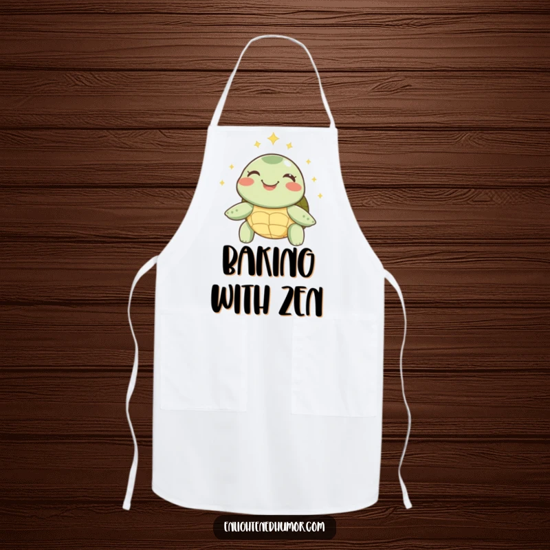 Funny Turtle Apron: A joyful turtle with a peaceful halo of sparks, perfect for serene kitchen moments. Great for cooking.