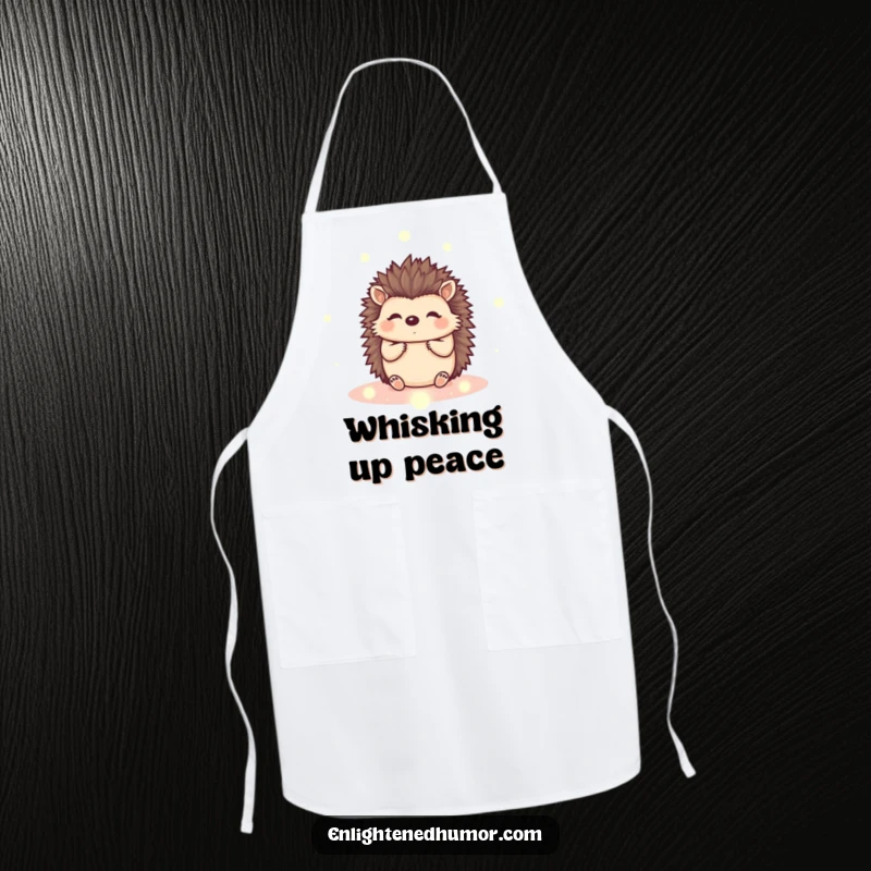 Funny kawaii hedgehog apron with a cute creature and shimmering energy orbs, ideal for cooking, baking, and kitchen fun.