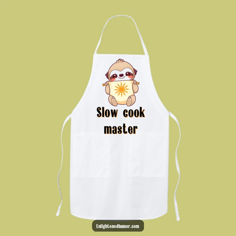 Wise Cook Funny Apron: Smiling Sloth Unfurling Scroll With Sun