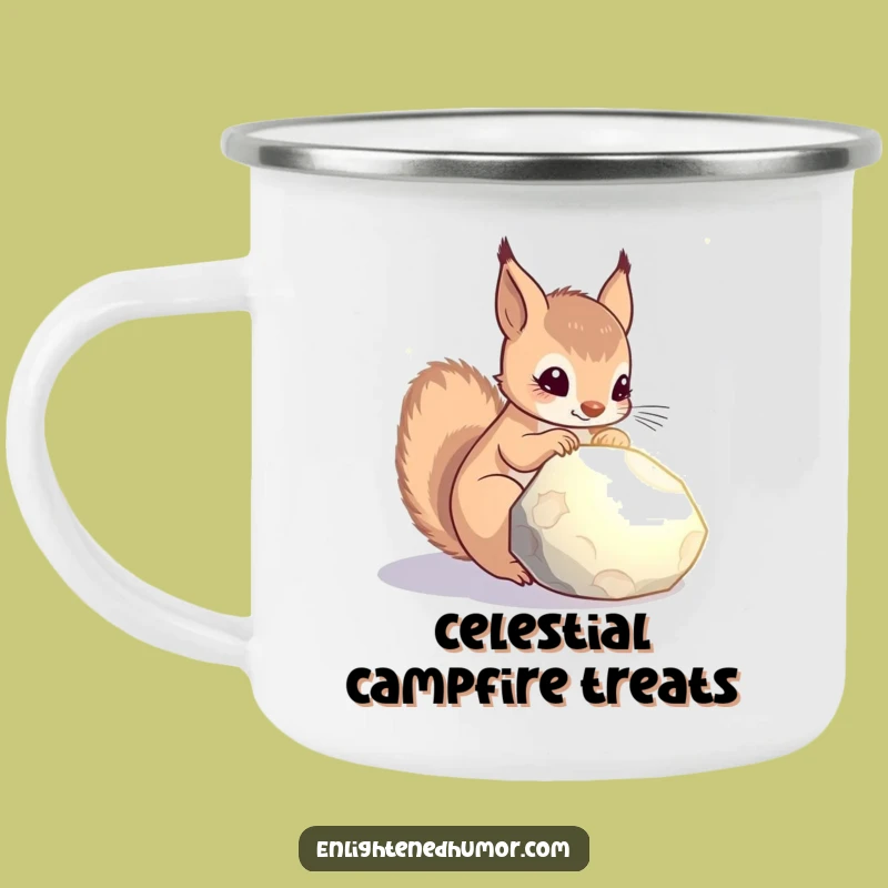 Funny Celestial Squirrel Camping Mug: Glowing Stone Contemplation, Adventure Gift!