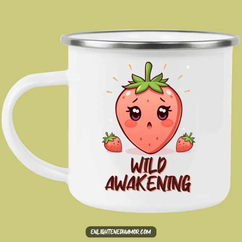 Funny Strawberry Enlightenment Camping Mug: Surprise Moment Enamel Cup, Hilarious Outdoor Gift