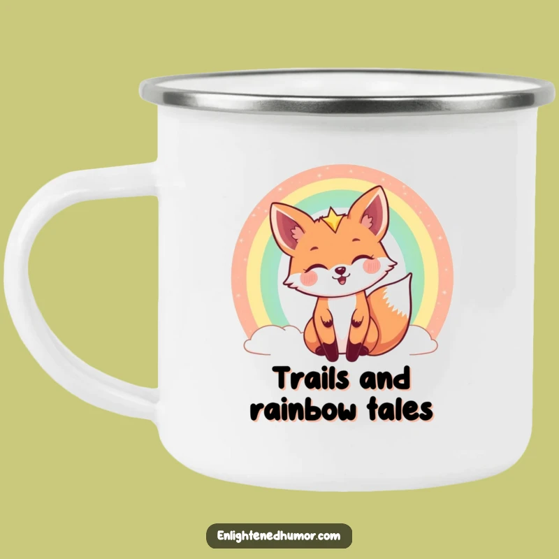Funny Celestial Fox Camping Mug: Rainbow Peek Adventure - Cosmic Camp Gift
