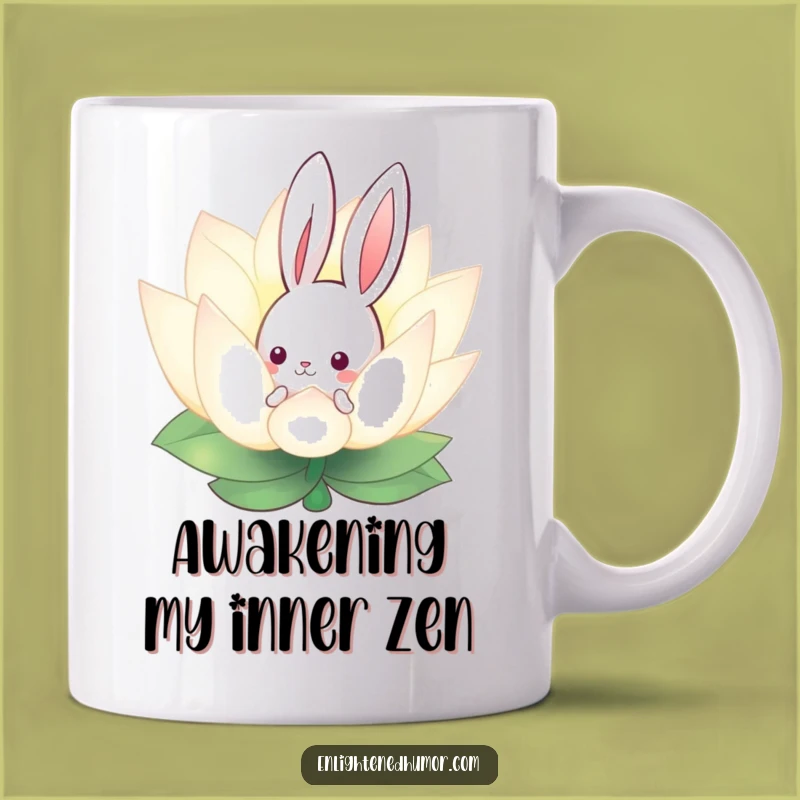 Funny Curious Bunny Lotus Mug - Enchanted Character Gift for Peaceful Mornings