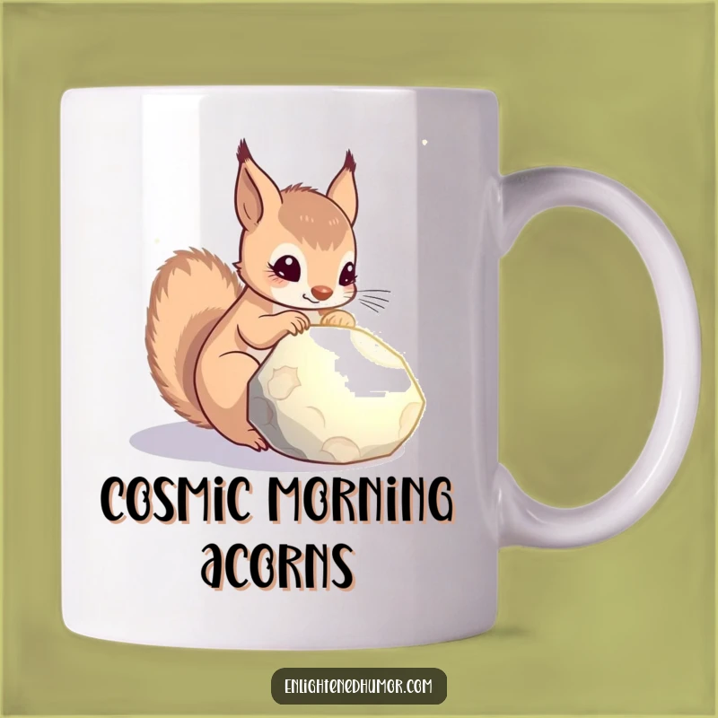 Funny Celestial Squirrel Mug: Glowing Stone Contemplation, Mystical Gift!