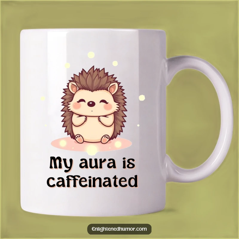 Funny Hedgehog Mug: Peaceful Energy Orbs, Cute Kawaii Gift for Calm