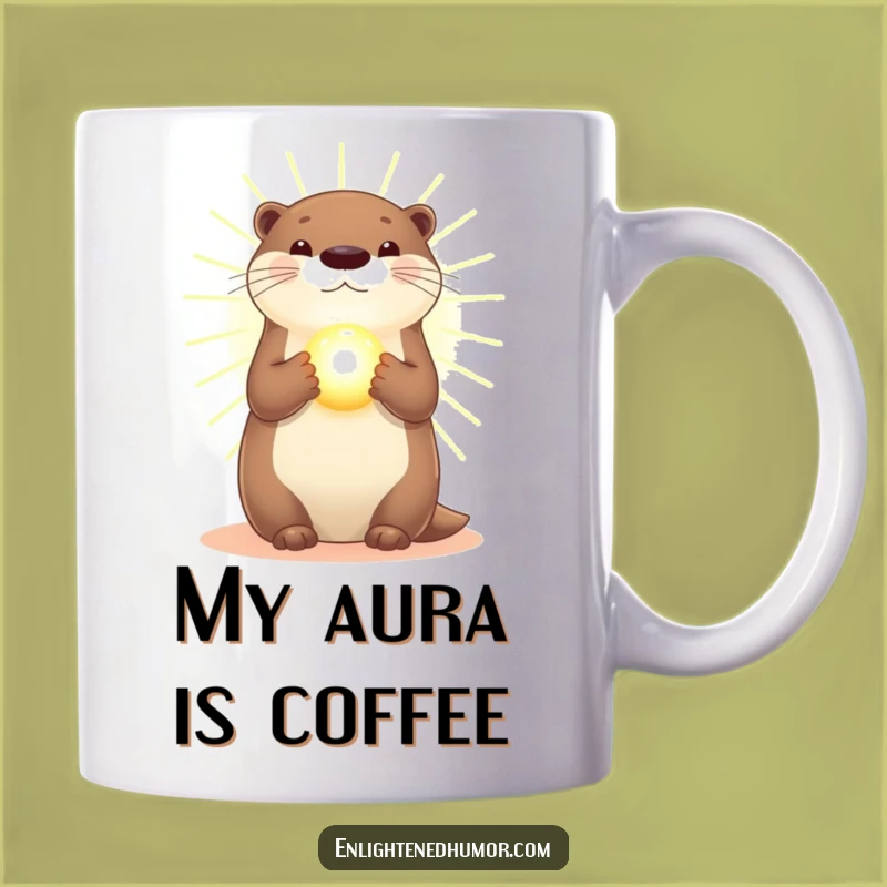 Funny Otter Mug: Radiant Spirit, Golden Light Orb, Perfect Cheerful Gift