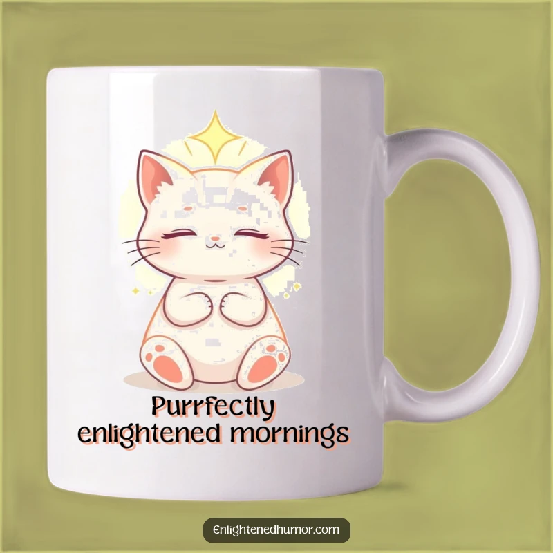 Funny Celestial Cat Mug: Ethereal Light Glow - Enlightened Cosmic Pet Gift