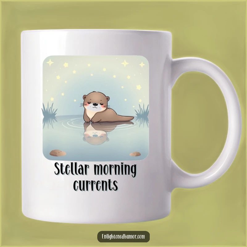 Funny Celestial Otter Mug: Starlit Pond Relaxation, Serene Gift!