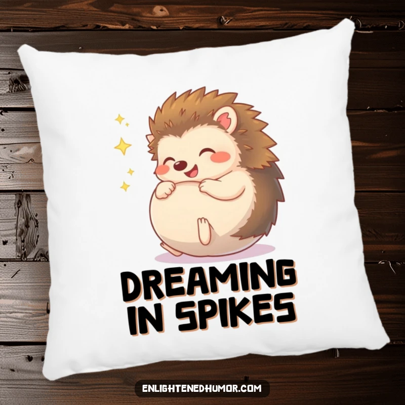 Funny Hedgehog Pillow, a super cute character giggling while rolled into a shimmering, sparkly ball, offering soft comfort and style.