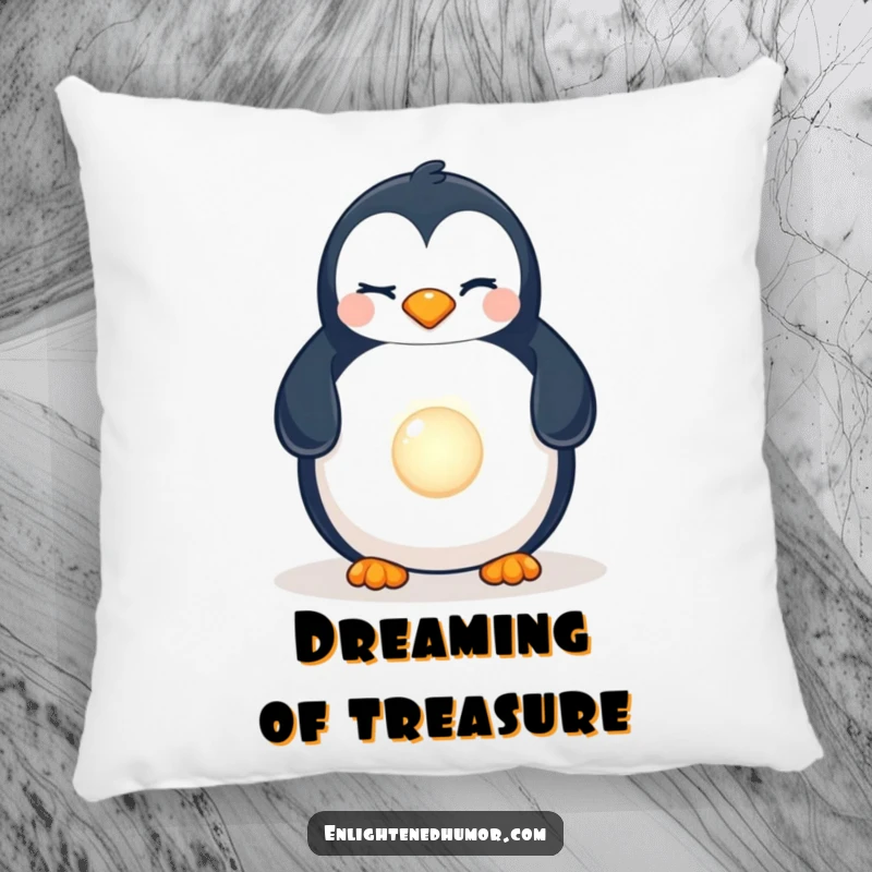 Funny Penguin Pearl Pillow: A soft pillow with a graphic of a winking penguin finding a glowing, luminous pearl.