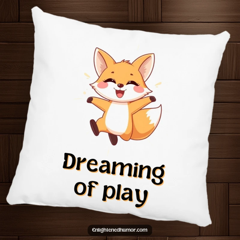 Funny Fox Pillow: Soft pillow featuring a playful fox leaping through shimmering light with a wide smile. Perfect for cozying up.