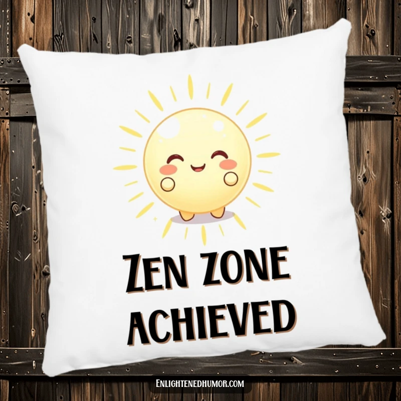 Funny happy glowing orb character on a pillow, radiating peaceful energy outwards, soft and decorative funny item.