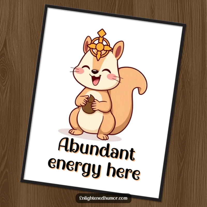 Funny Kawaii Squirrel Digital Art: Cute squirrel offering a nut to a spiritual symbol, ideal for humorous and uplifting digital decor. A great funny gift.