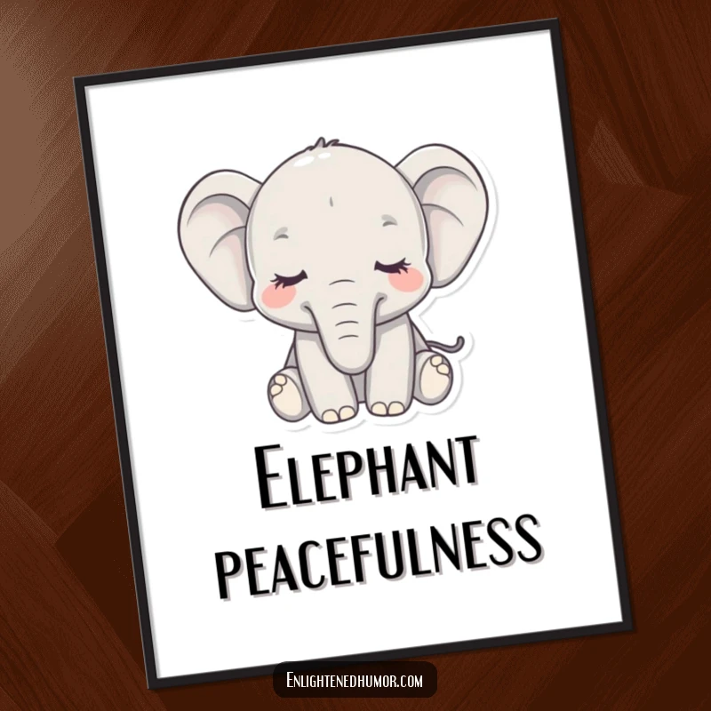 Funny digital art of a serene elephant with eyes closed, trunk gently curled, ready to bring instant calm and humor.