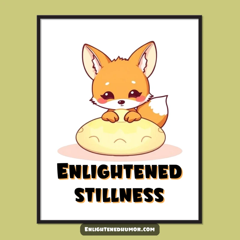 Funny Kawaii Fox Meditation Digital Art: Peeking Zen Fox Print, Hilarious Instant Gift