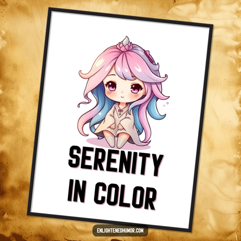 Funny digital art print of a serene aura character depicted as soft, swirling colors, perfect for instant calm decor.