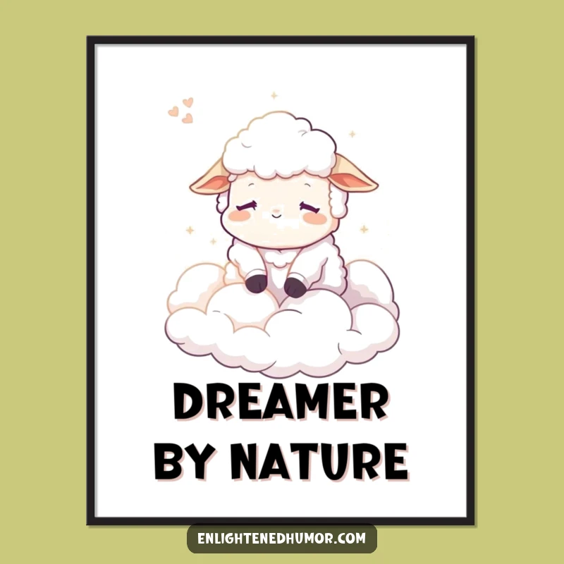 Funny Calm Sheep Digital Art: Dreamy Cloud Scene, Instant Serene Download, Funny Gift