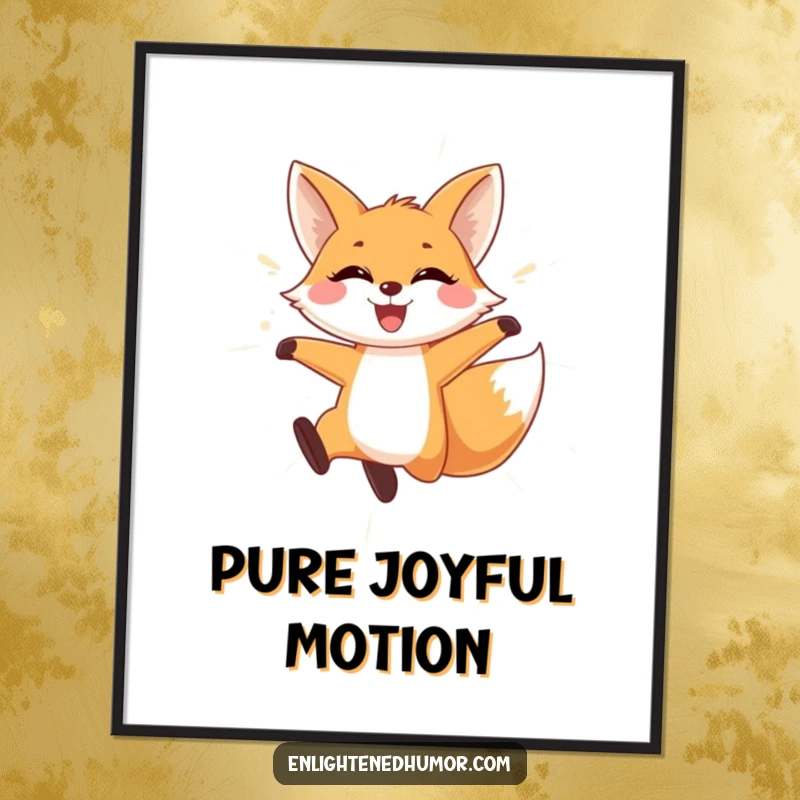 Funny Fox Digital Art: A playful fox leaping through shimmering light with a wide smile, ready to download.
