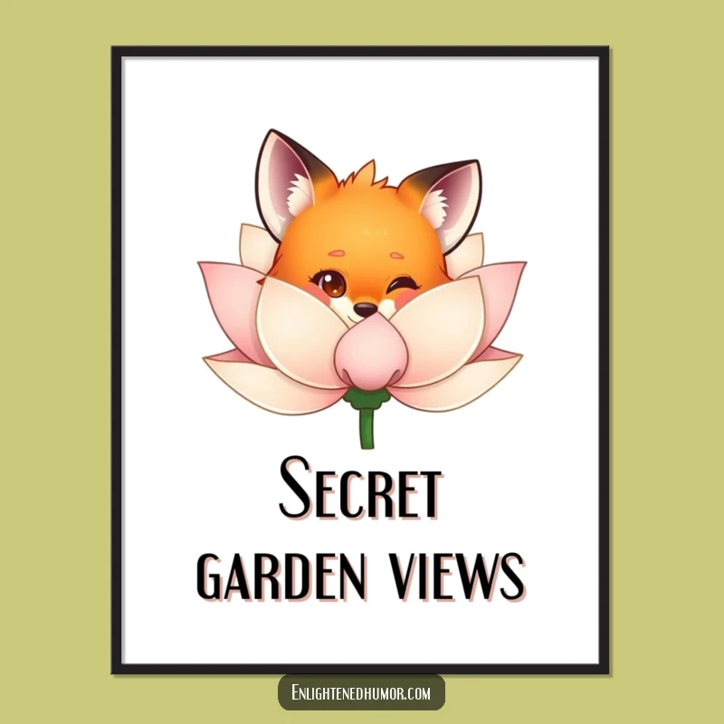 Funny Fox Digital Art: Woodland Peek-a-Boo, Printable Wall Art, Unique Funny Gift