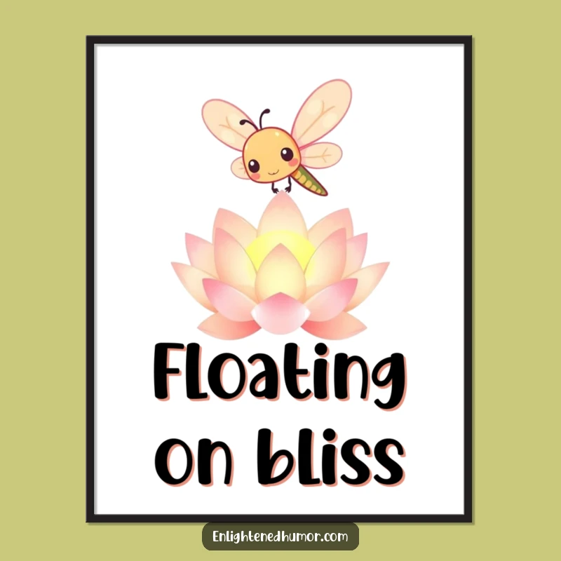 Funny Kawaii Dragonfly Digital Art: Radiant Lotus Decor, Cute Print