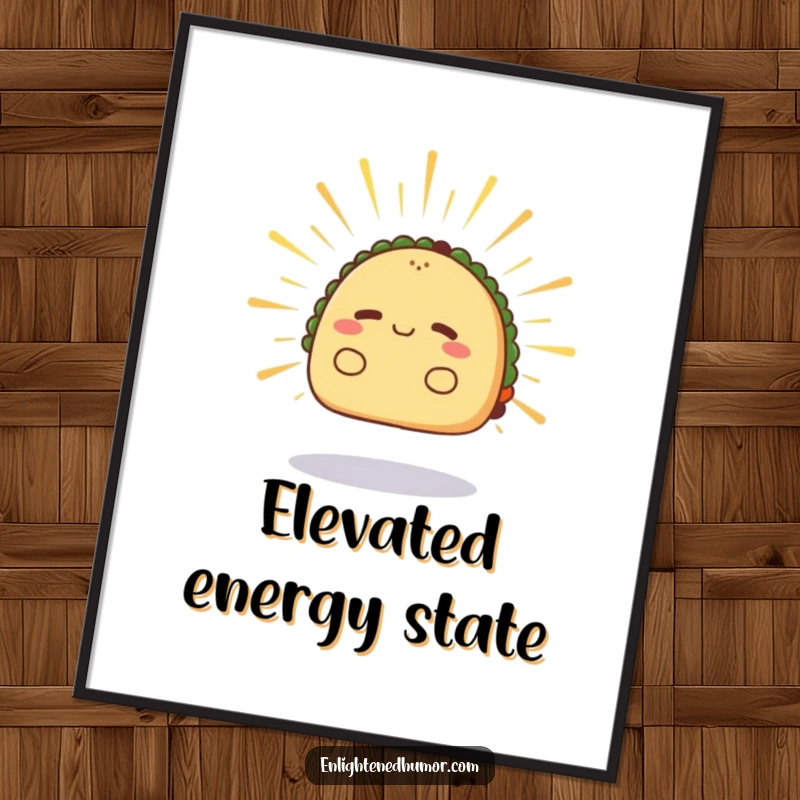 Funny taco digital art, radiant, levitating slightly, radiating calm energy, printable serene decor.
