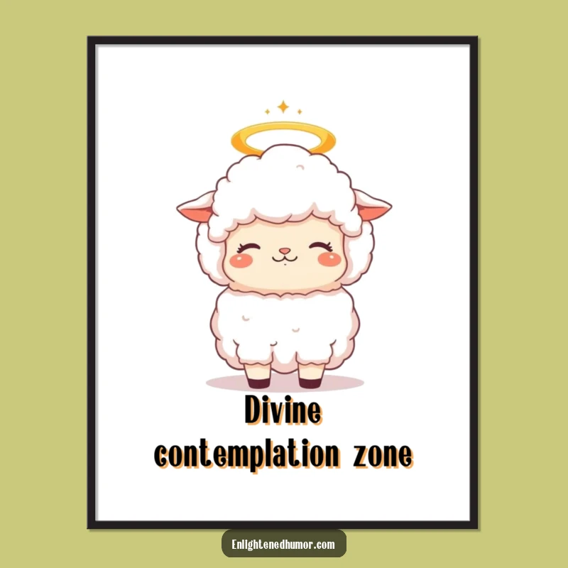 Funny Sheep Digital Art: Kawaii Halo Download, Instant Funny Gift for Decor