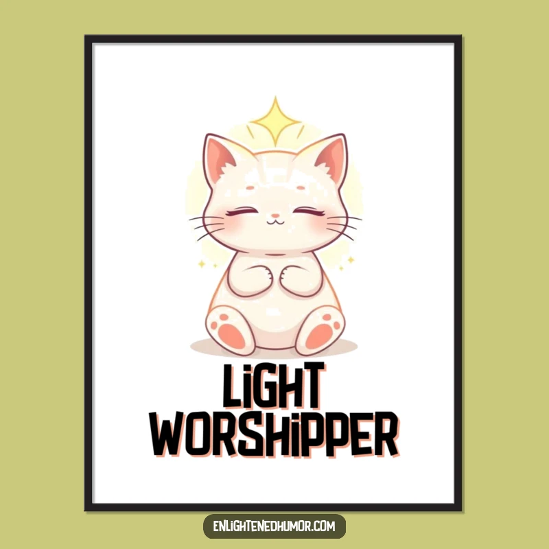 Funny Celestial Cat Digital Art: Ethereal Light Decor - Cosmic Zen Gift