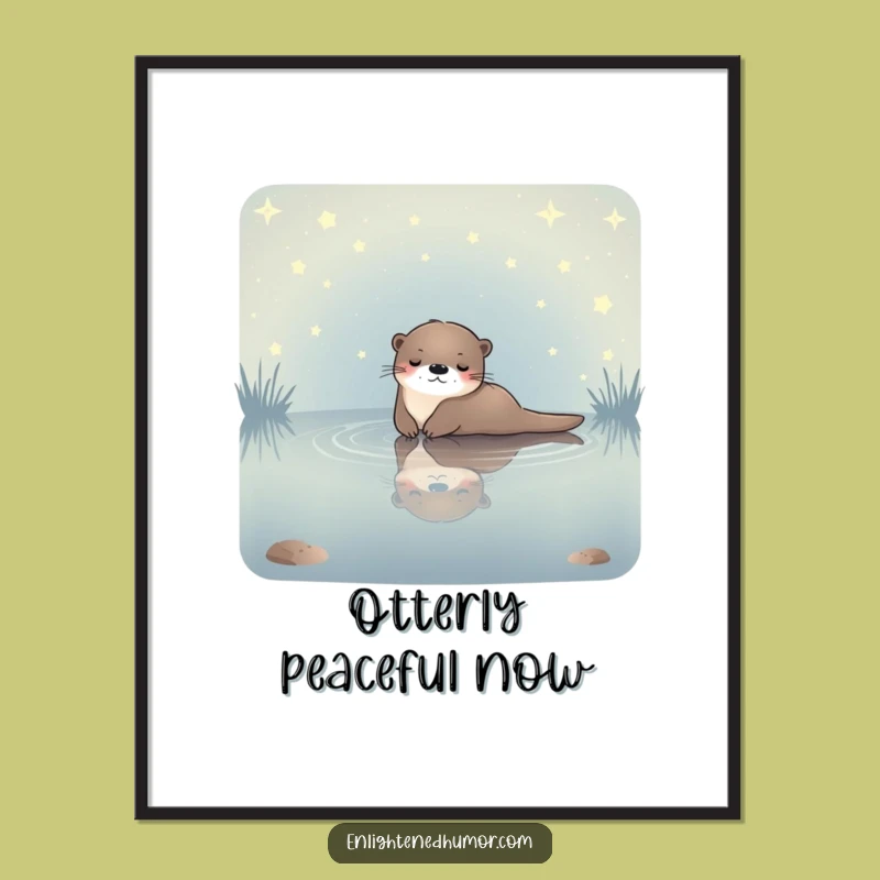 Funny Celestial Otter Digital Art Print: Starlit Pond Relaxation, Instant Serene Gift!