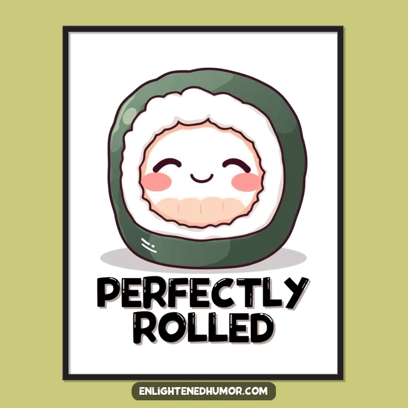 Funny Sushi Zen Digital Print: Peaceful Roll Art, Instant Hilarious Decor Gift