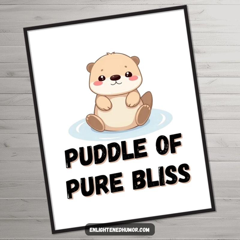 Funny tiny kawaii otter digital art print of a serene character floating on its back in light, ready for download.