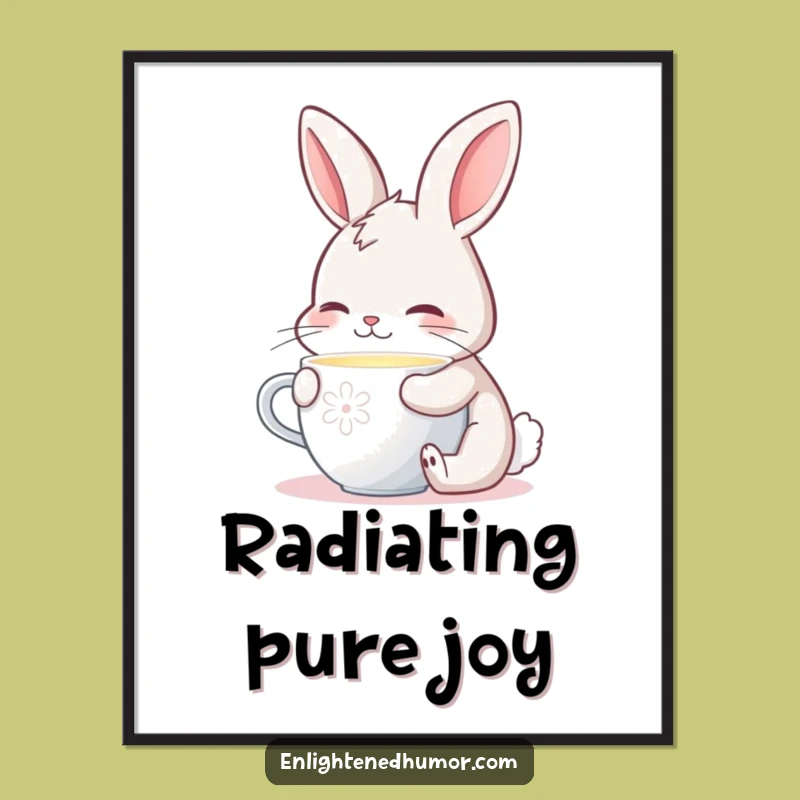 Funny Contented Bunny Digital Art: Warm Glow Print for Peaceful Decor