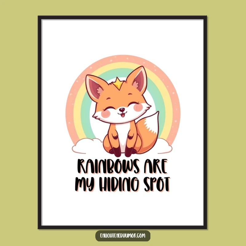 Funny Celestial Fox Digital Art: Rainbow Peek Decor - Cosmic Wonder Gift