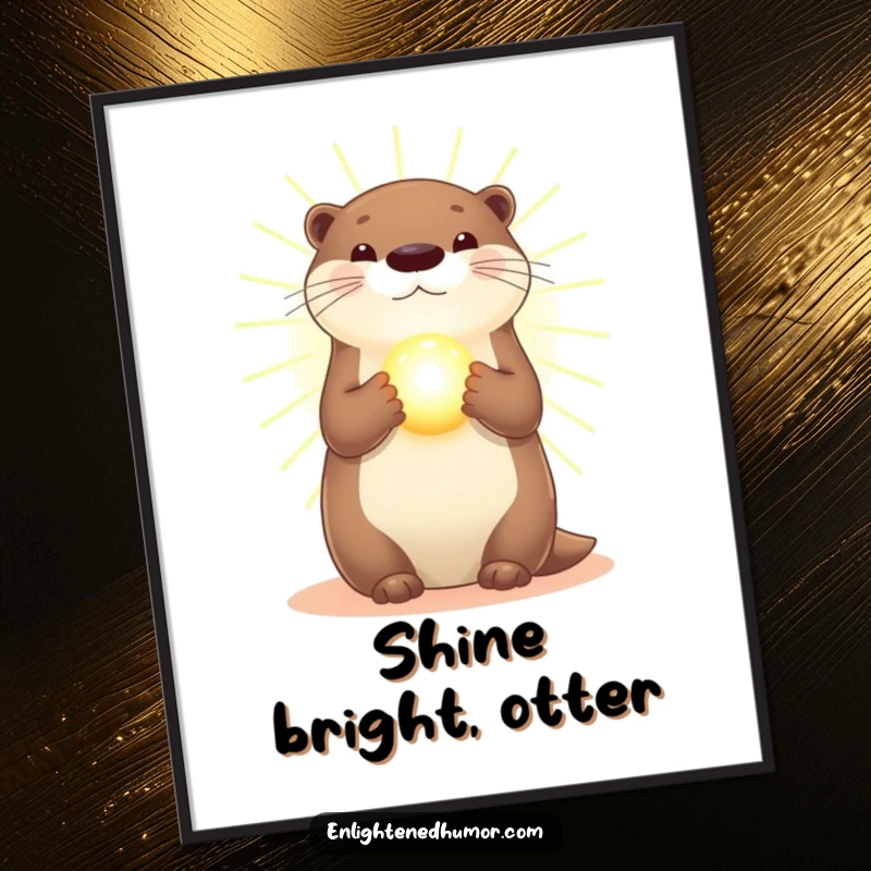 Funny Otter Digital Art: A radiant otter bathed in golden light, holding a glowing orb, ready to download and display.
