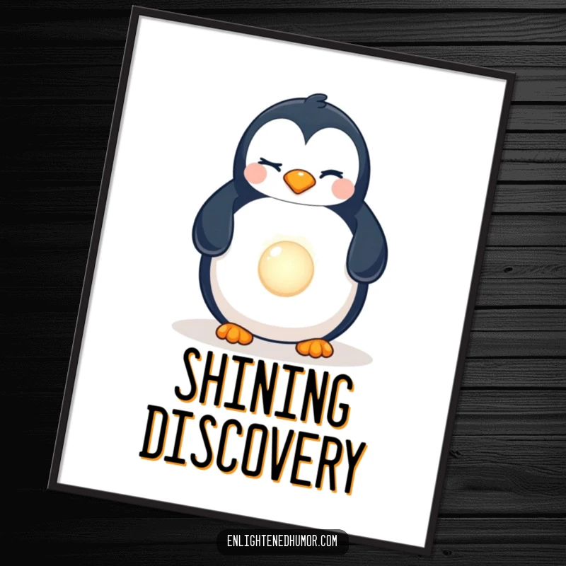Funny Penguin Pearl Digital Art Print: High-resolution image of a winking penguin discovering a luminous pearl, offering charm.