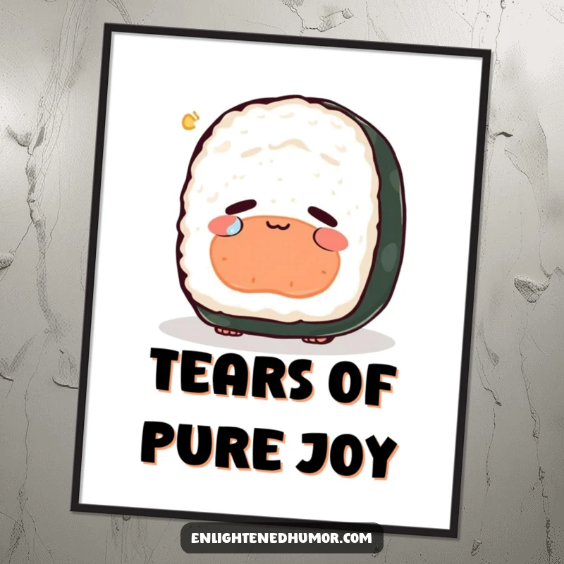 Funny sushi digital art, peaceful, contemplating existence, single tear of joy, printable deep thought decor.