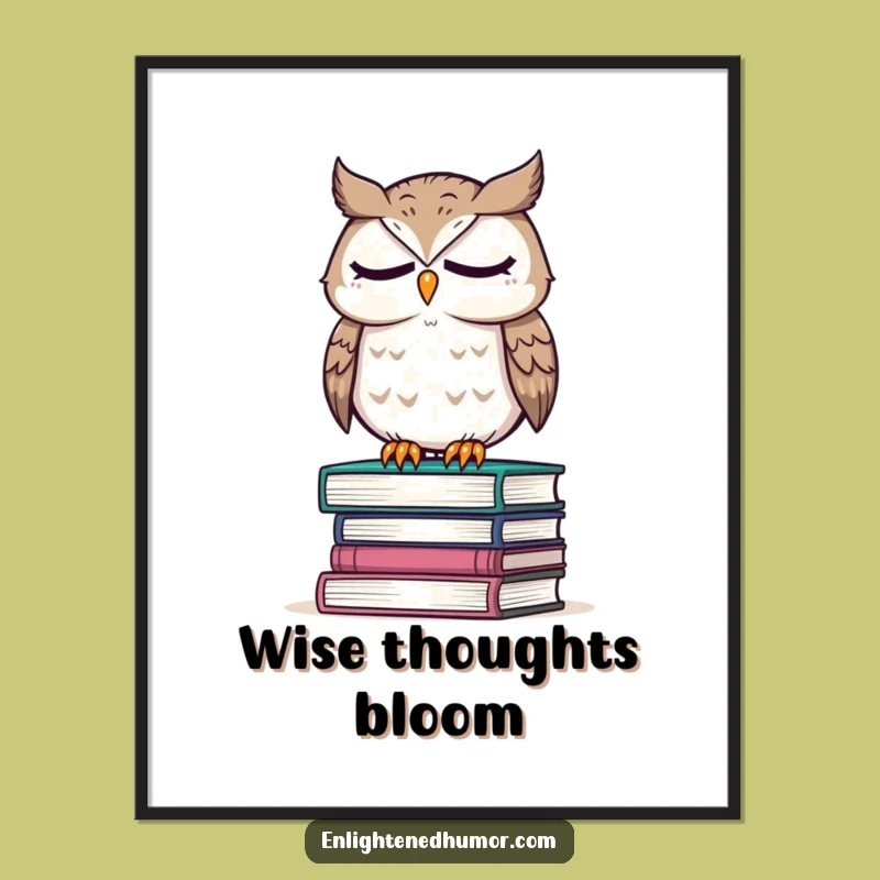 Funny Owl Wisdom Digital Art: Wise Reading Character, Instant Humorous Wall Art