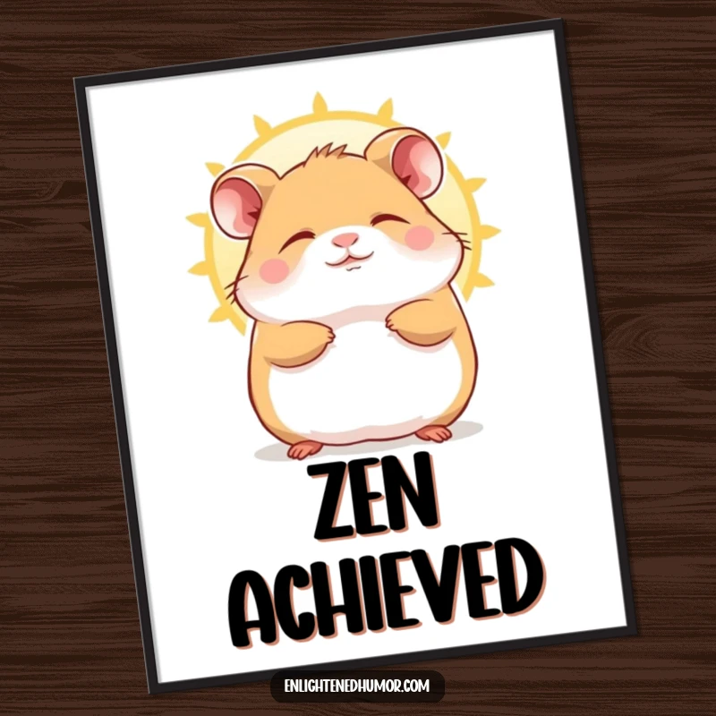 Funny Hamster Digital Art Print of a contented character blissfully enjoying a sunbeam, radiating peace and calm.