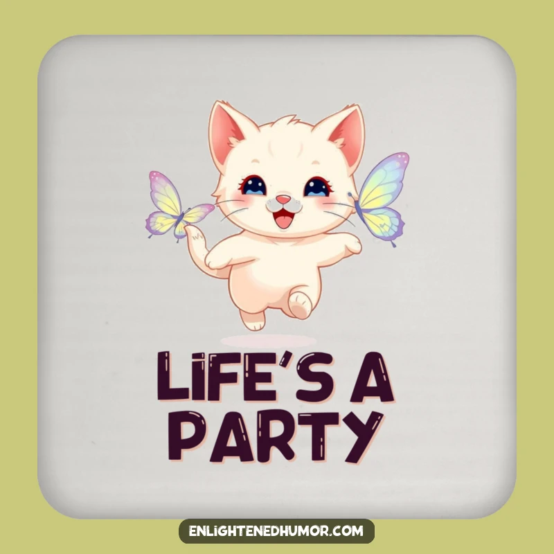 Funny Happy Kitten Butterfly Coaster - Playful Drink Accessory for Fun Tables