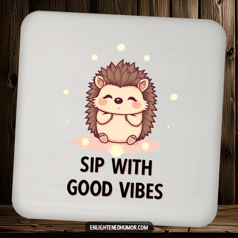 Funny kawaii hedgehog coasters with a cute animal and energy orbs, providing surface protection with artistic charm.