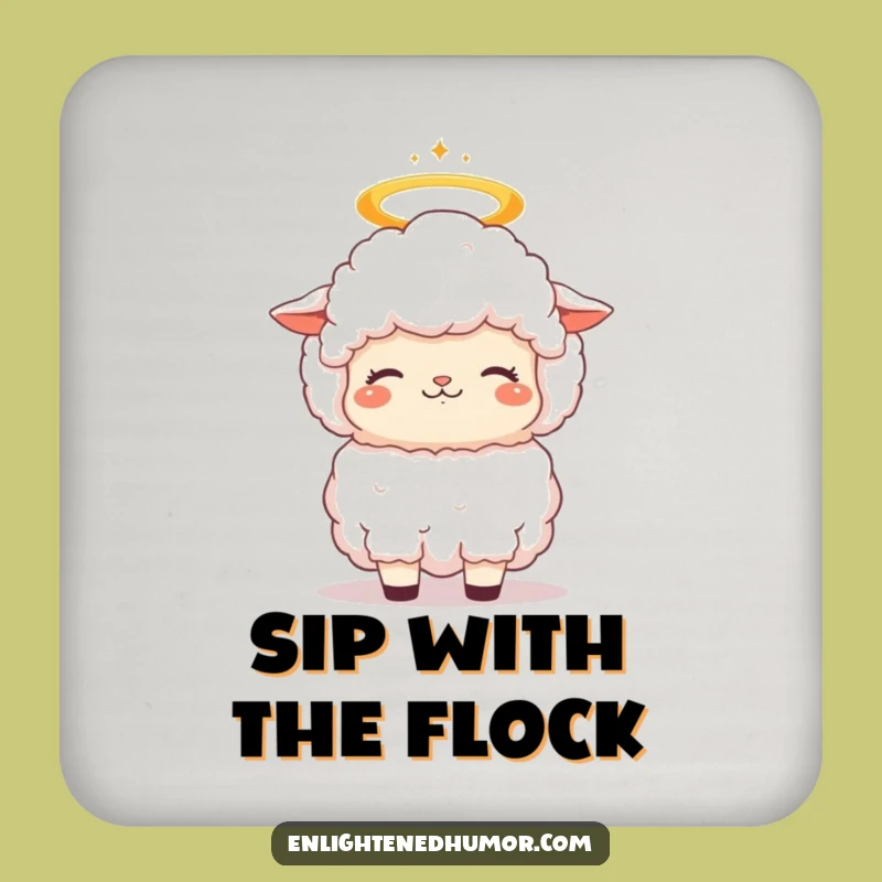 Funny Sheep Drink Coaster: Kawaii Halo Protector, Chic Funny Gift for Tables