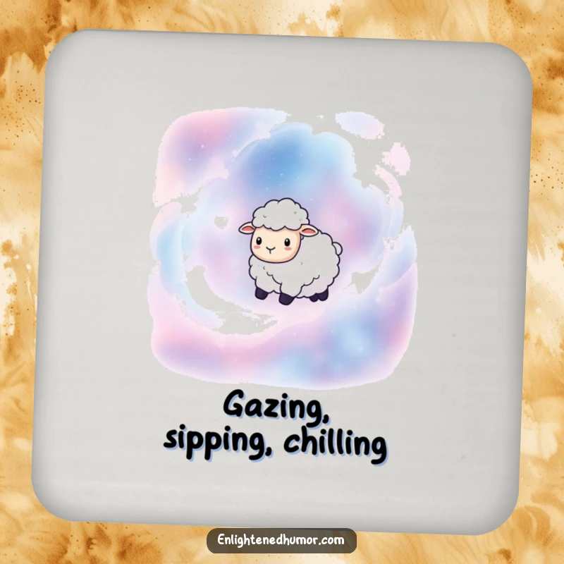 Funny coasters featuring a serene sheep floating through nebulae, providing humorous and stylish protection for drinks.