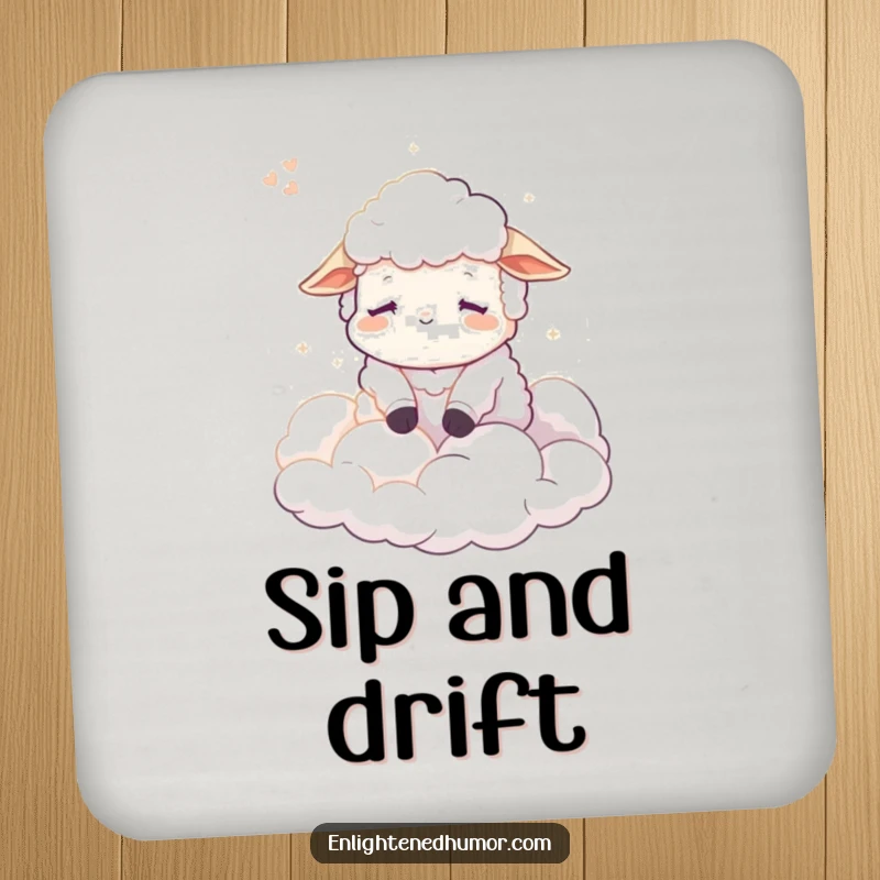 Funny Sheep Coaster, a serene character dreaming peacefully among clouds, guarding your surfaces with gentle humor and charm.