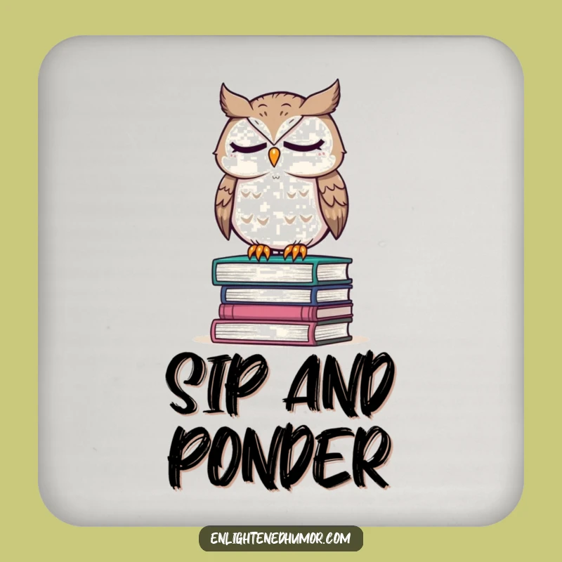 Funny Owl Wisdom Coaster: Wise Reading Character, Humorous Gift for Intellectual Tables