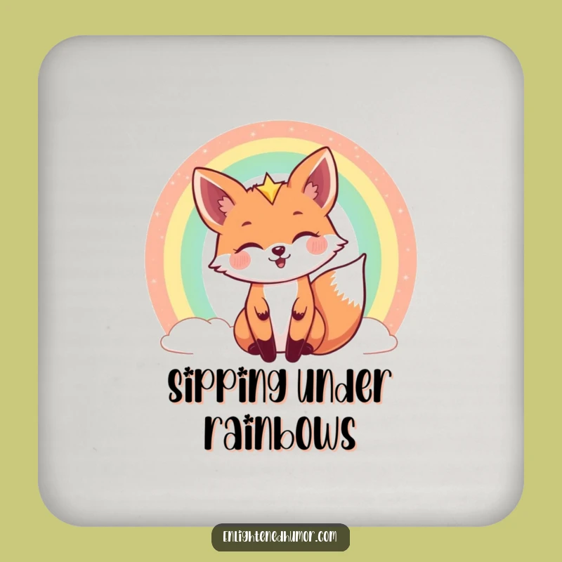 Funny Celestial Fox Coaster Set: Rainbow Peek Protection - Cosmic Table Gift