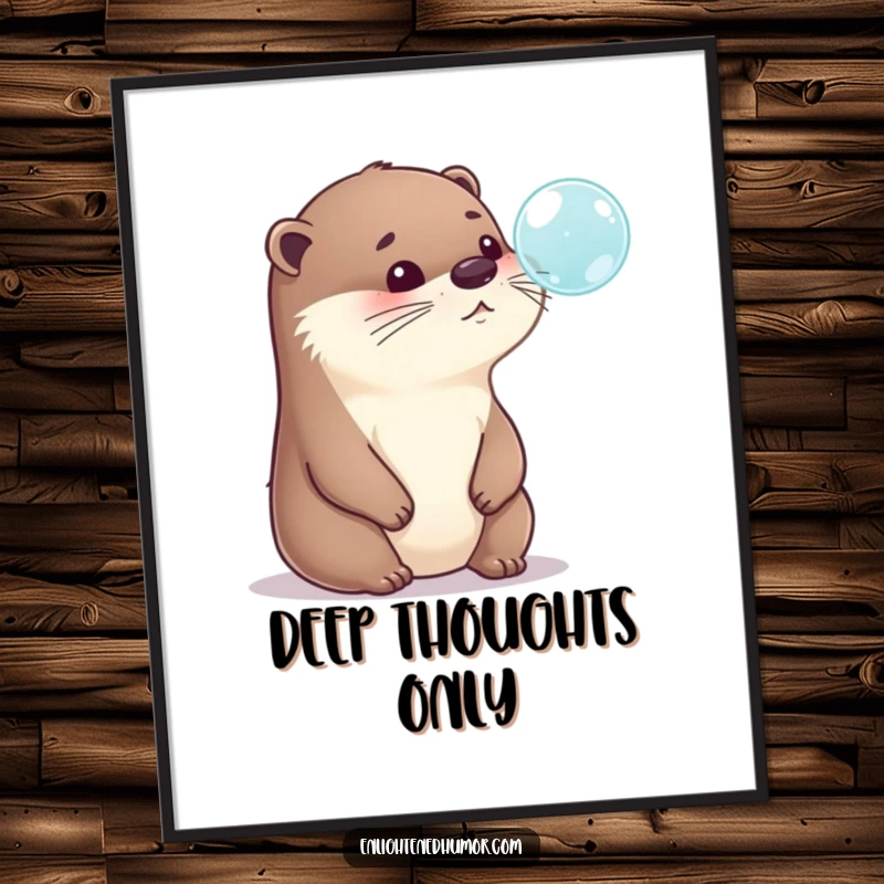 Funny Otter Poster: High-quality wall art depicting a playful otter in deep, humorous contemplation over a delicate bubble, great funny gift.