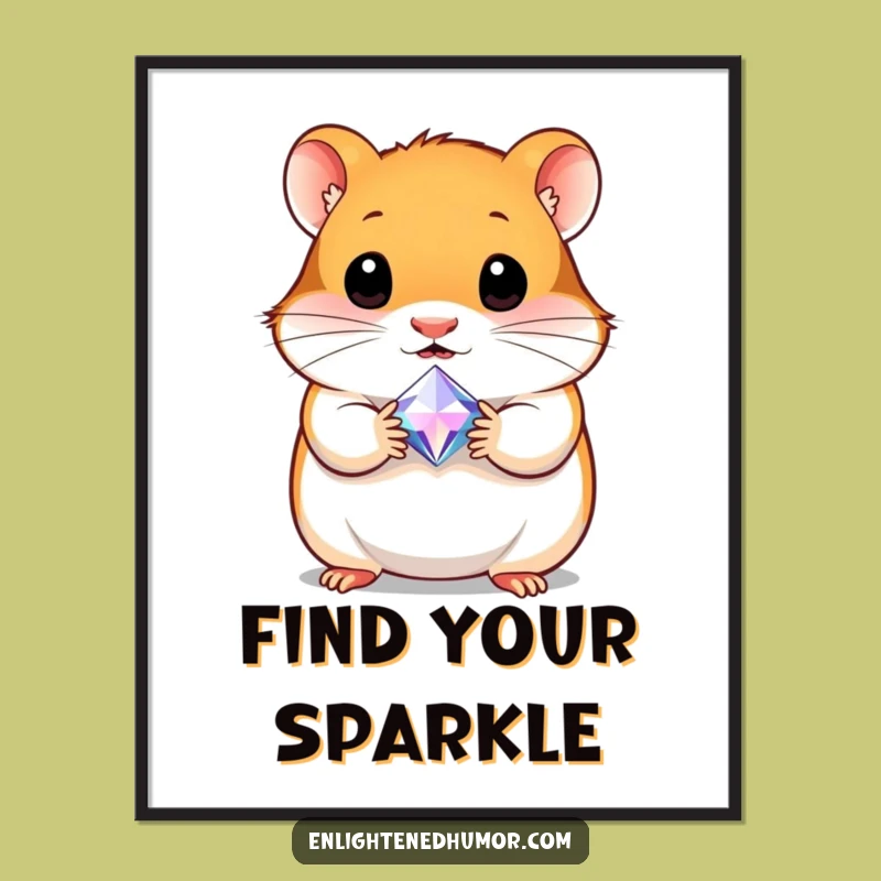 Funny Hamster Gem Poster: Cute Curious Character, Sparkling Wall Art Humorous Gift