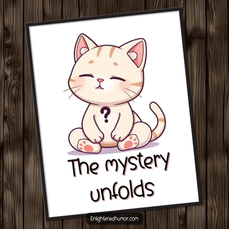 Funny Cat Meditation Poster: Meditating cat, tail a question mark, radiating zen and mystery. Perfect funny gift.