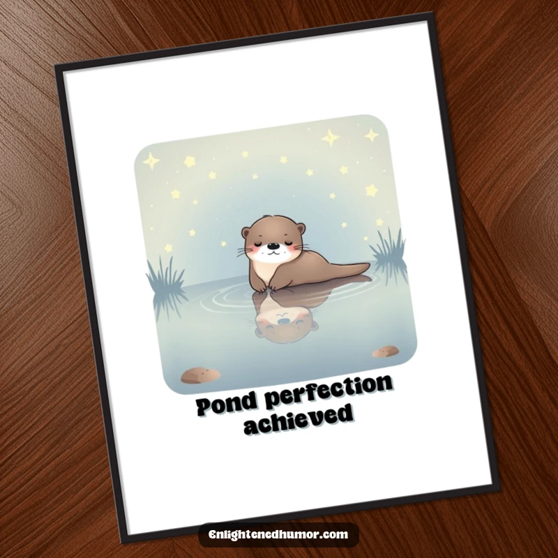 Funny celestial otter poster depicting a serene otter floating in a calm, starlit pond, adding a touch of peaceful cosmic beauty.